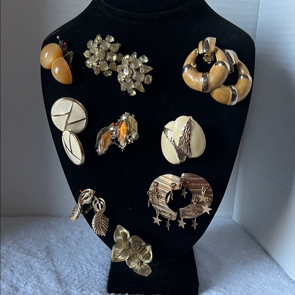 Elegant Gold and Cream Clip/Twist-on Earrings Lot of 9